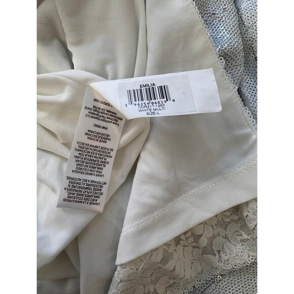 NWT DRESS THE POPULATION Silver Emilia Sequin Long Sleeve Cocktail Dress Size L - Picture 11 of 12